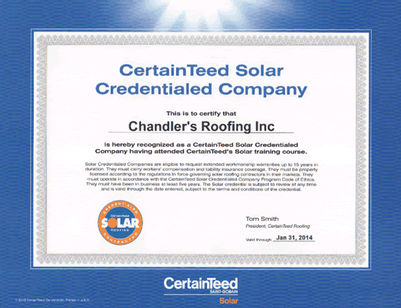 Chandler's Roofing - CertainTeed Solar Credentialed Company
